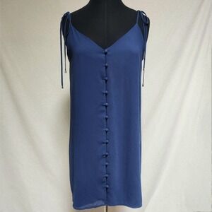 NWOT Navy Blue Naked Zebra S Slip Dress Spaghetti Strap Ties Front Button Detail